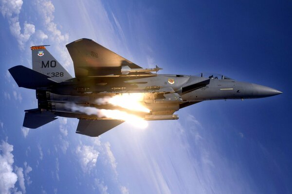 F15 strike eagle fighter at stratosphere altitude