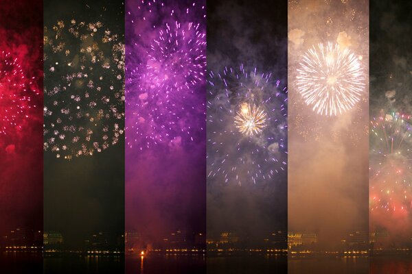 Night fireworks in different colors