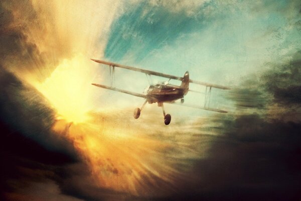 El avión maniobra en un tragaluz entre las nubes