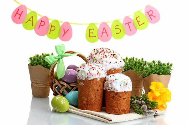 Easter cakes among flowers