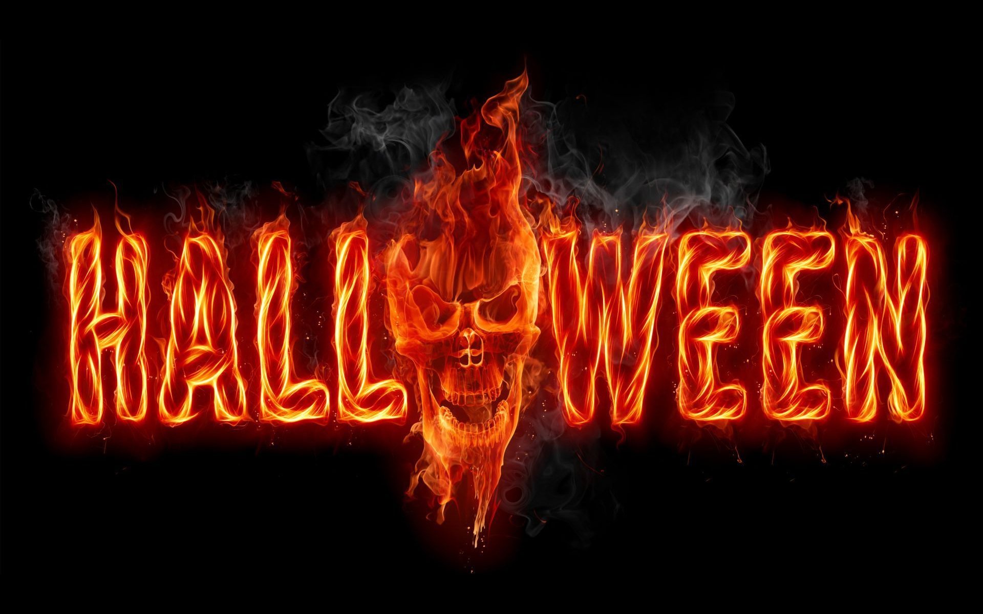 halloween sfondo nero fuoco cranio iscrizione