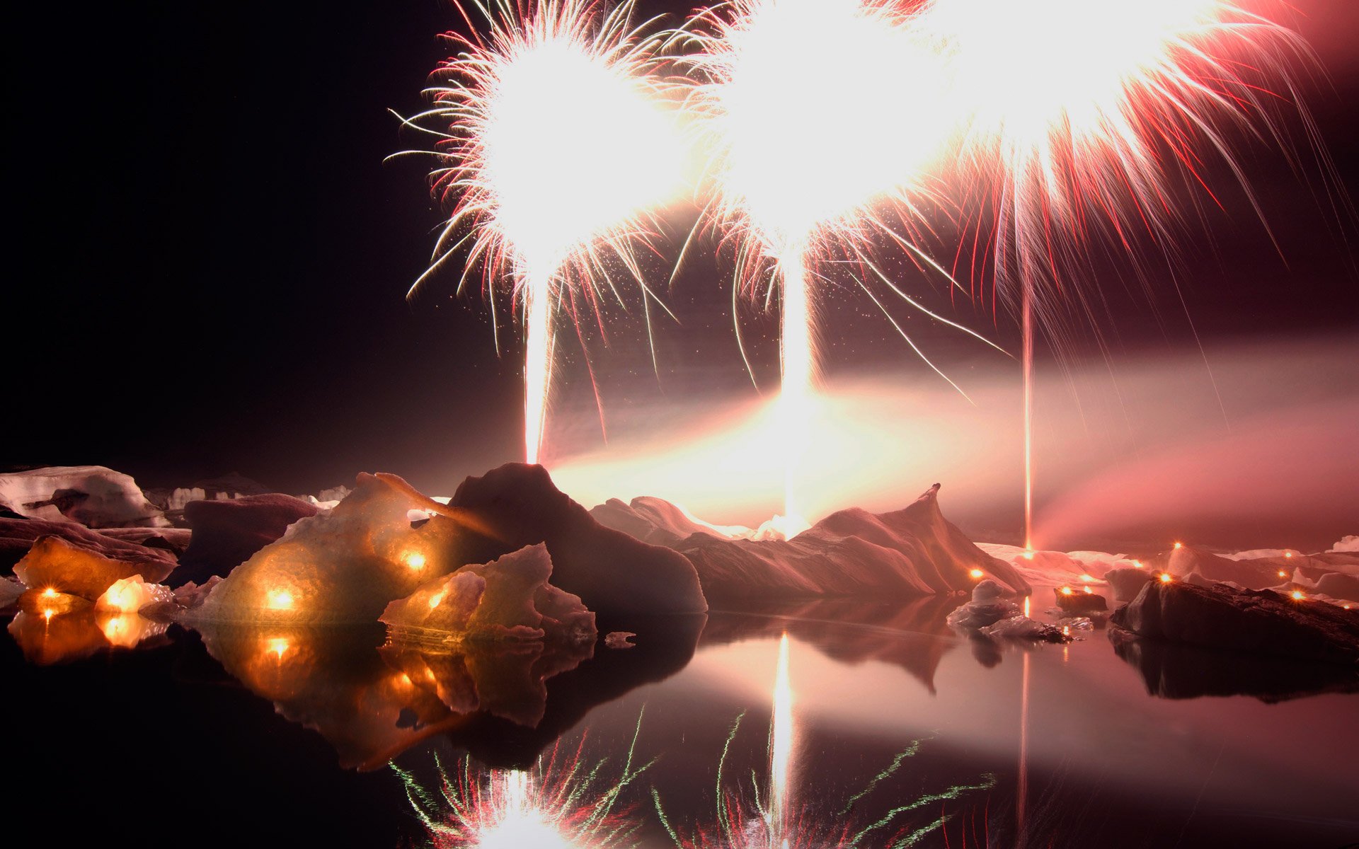 nouvel an feux d artifice lac jokulsadlon islande nuit lumières