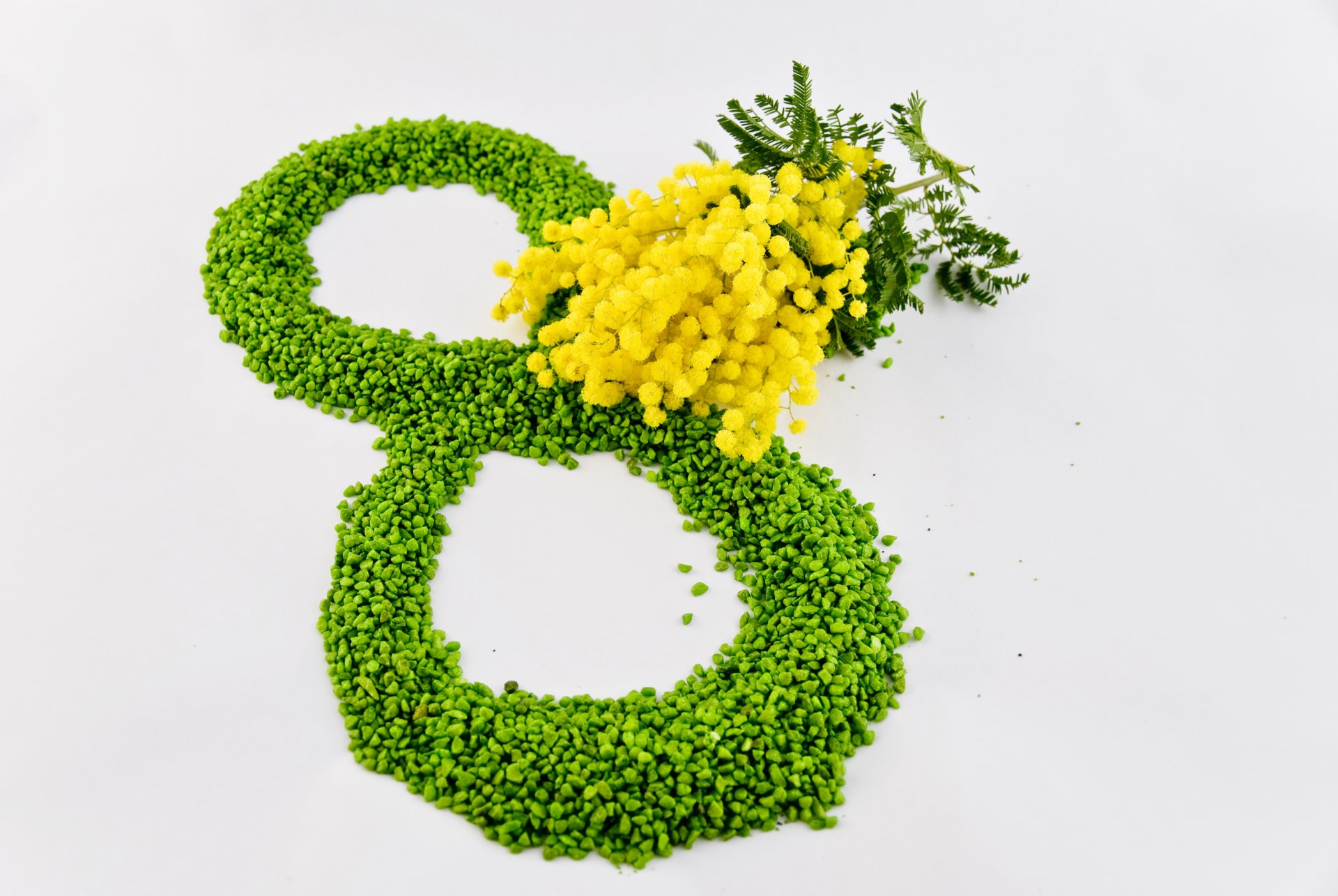 8 mars journée de la femme fleurs mimosas jaune vert