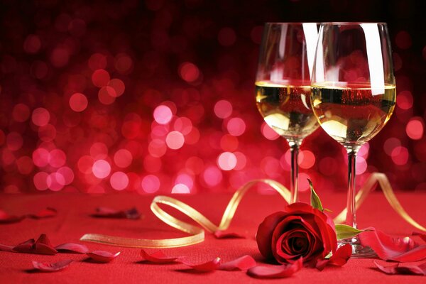 Romantic evening with a glass of wine
