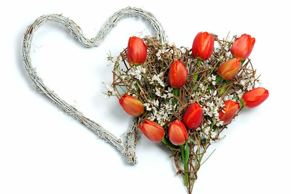 Bouquet of tulips in the shape of a heart