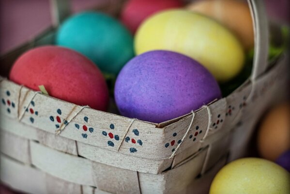 Bunte Eier in einem Zuchtkorb