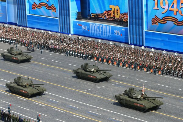 Battle tanks on Victory Day on Red Square