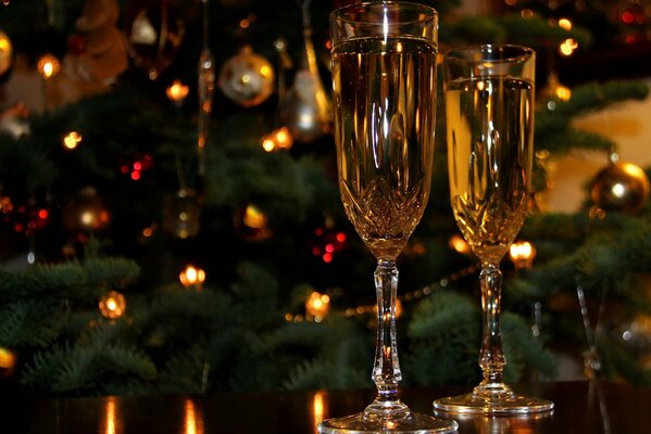Champagne glasses on the New Year s table