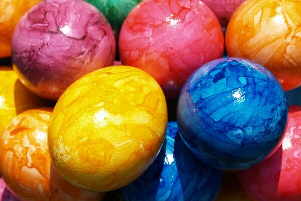 Easter eggs decorated with different colors