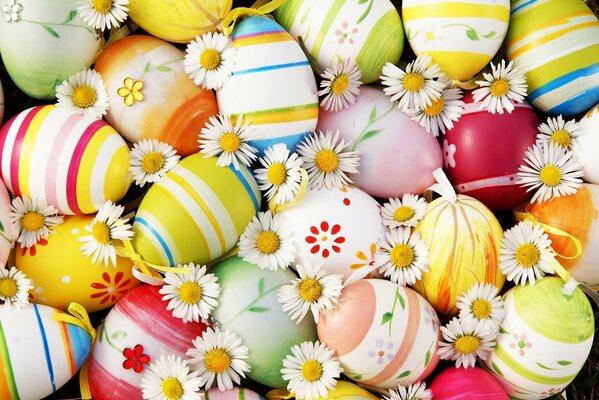 Uova di Pasqua colorate tra le margherite