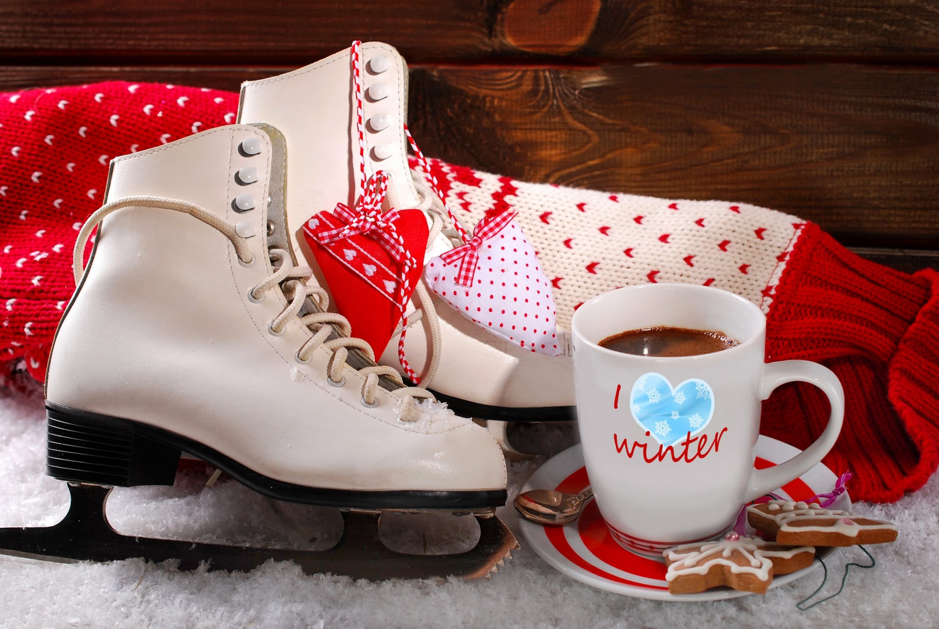 liebe frohes neues jahr herz tasse winter schnee süßigkeiten kekse kaffee kakao urlaub frohe weihnachten winter urlaub frohe weihnachten