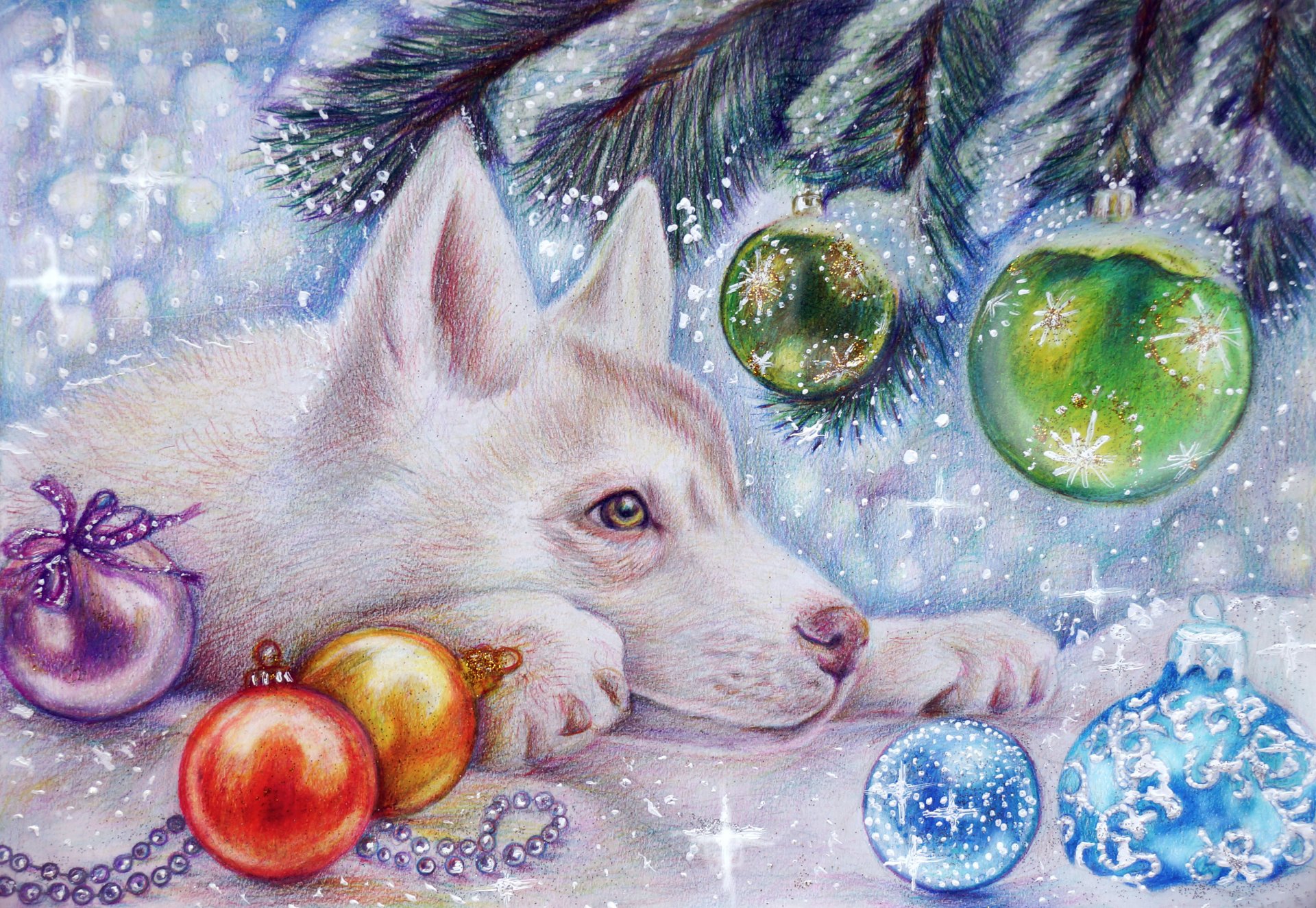 neve nuovo anno vacanza giocattoli albero di natale inverno lupo teen wolf arte