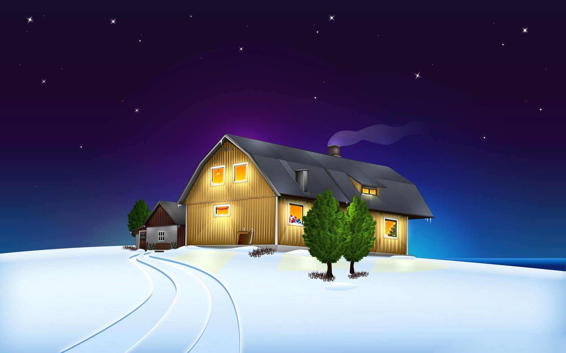 noël ciel étoiles nuit maison hiver neige paysage