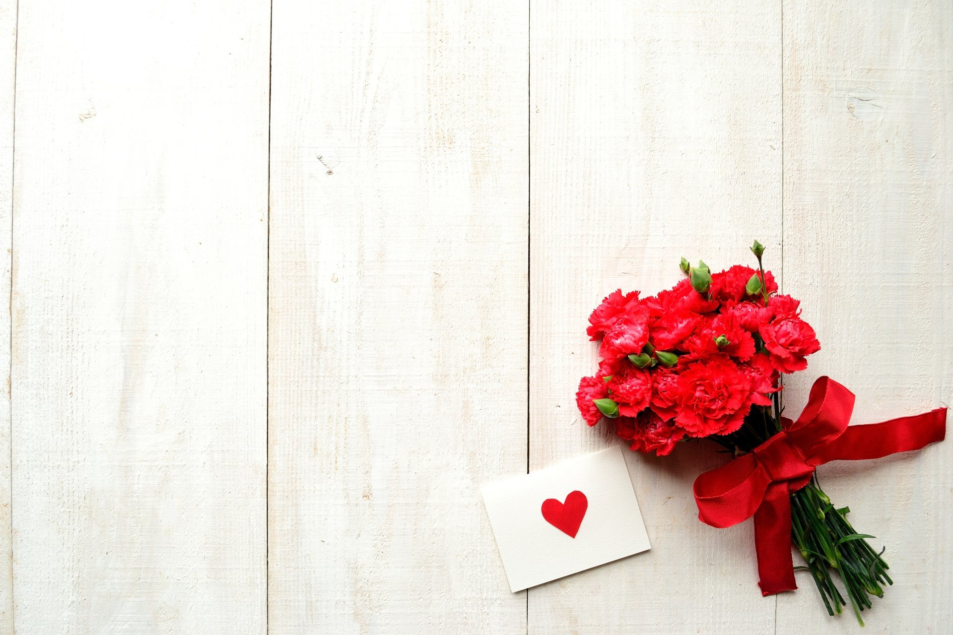 fiori garofani nastro fiocco cartolina cuore vacanza san valentino