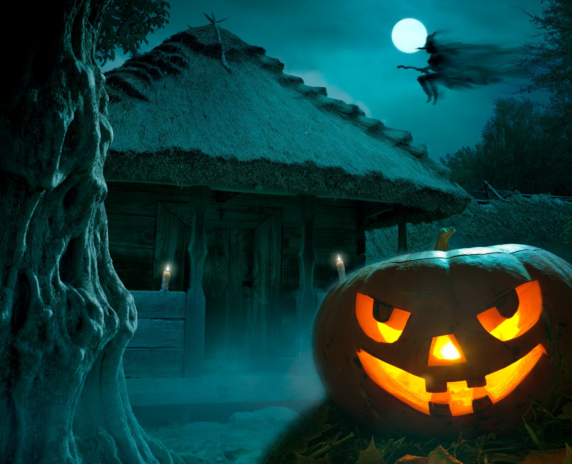 feliz halloween vacaciones luna casa acechada bruja noche calabaza luna llena miedo