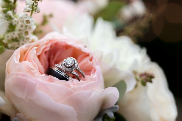 There is a ring with stones in the rosebud