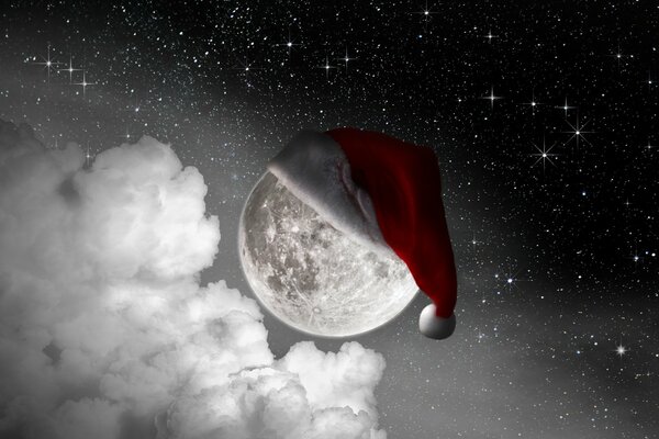 The moon in a festive New Year s hat