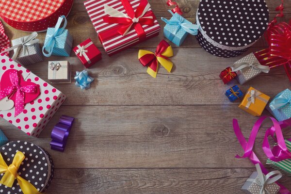 Christmas gifts with colorful bows