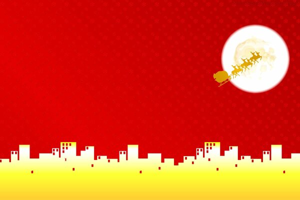 Ville jaune sur fond rouge