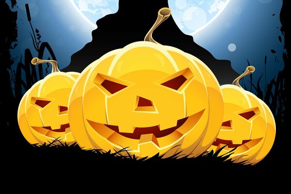 Drei lustige Kürbisse für Halloween