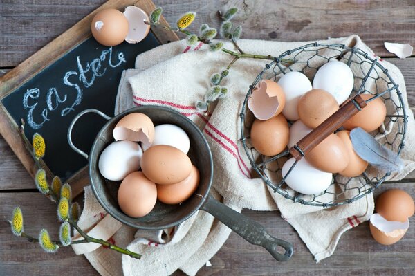 Easter still life with willow and eggs