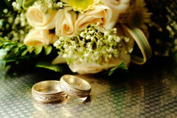 Wedding rings of two newlyweds