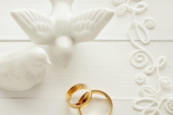 Zartes weißes Dekor für Hochzeitsringe