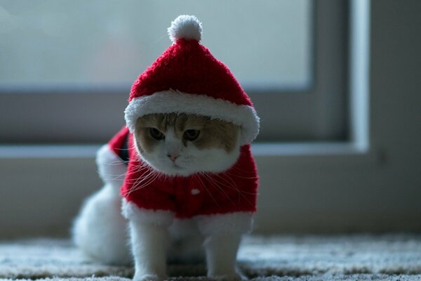 Gato descontento con sombrero de año nuevo