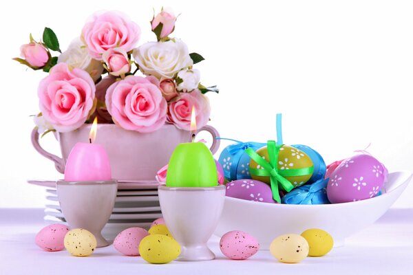 A bouquet of roses and an Easter treat
