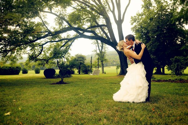 A kiss on the green grass