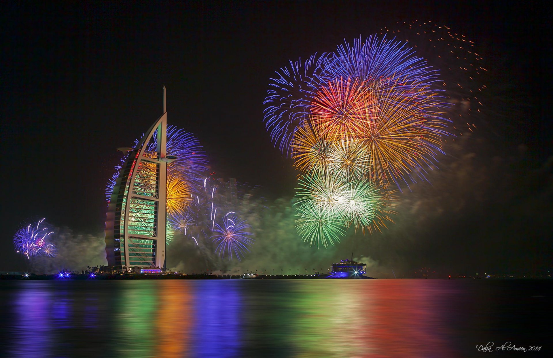 burj al arab burj al arab dubai uae hotel night lights fireworks new year