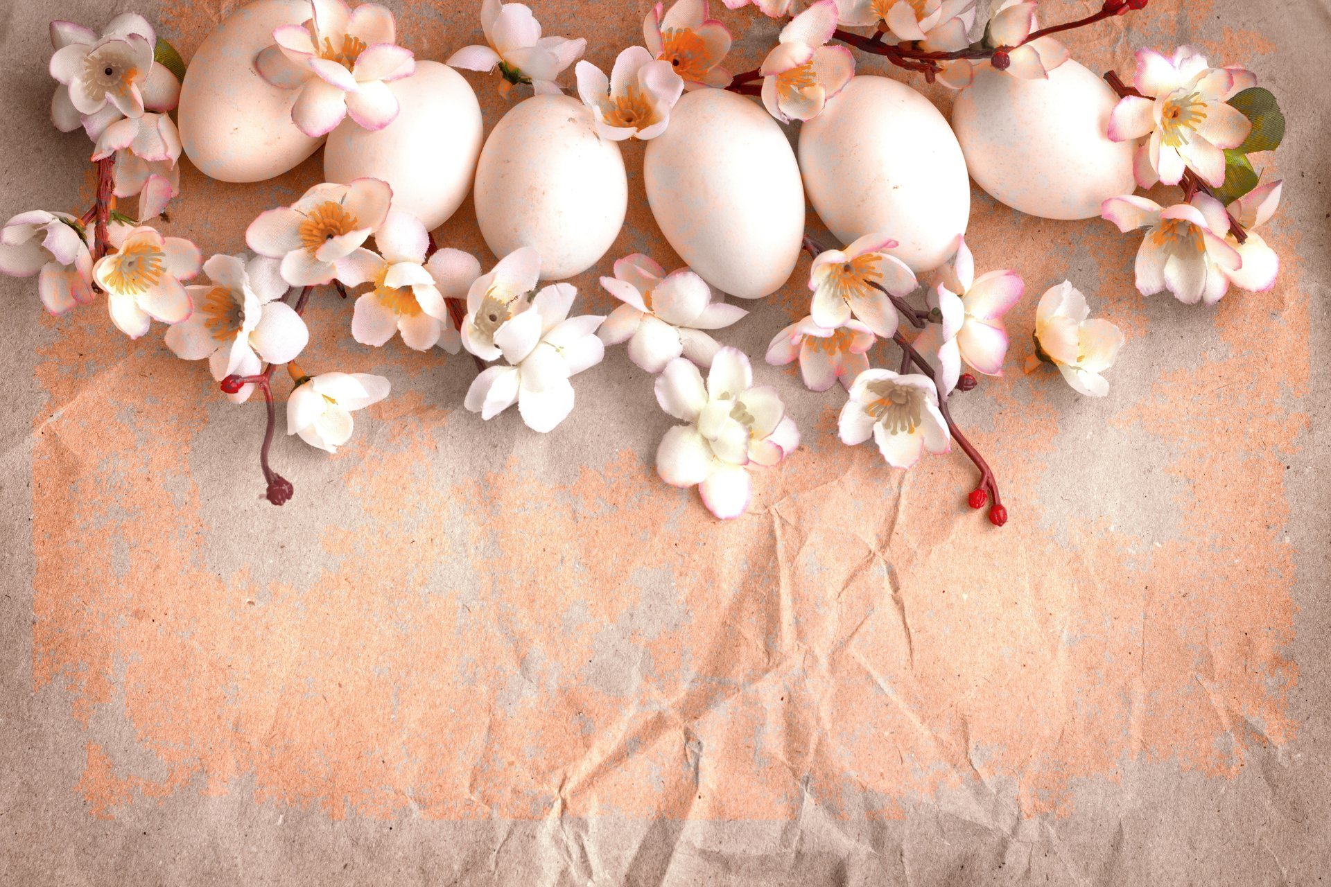 feiertag ostern eier zweige blumen frühling papier jahrgang