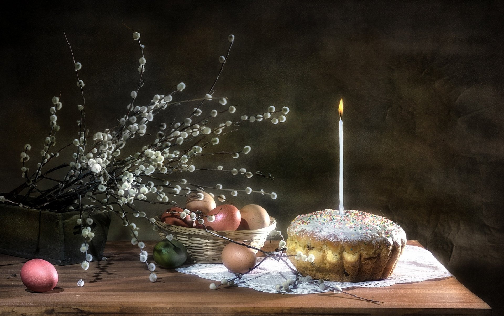 weide eier kuchen kerze ostern