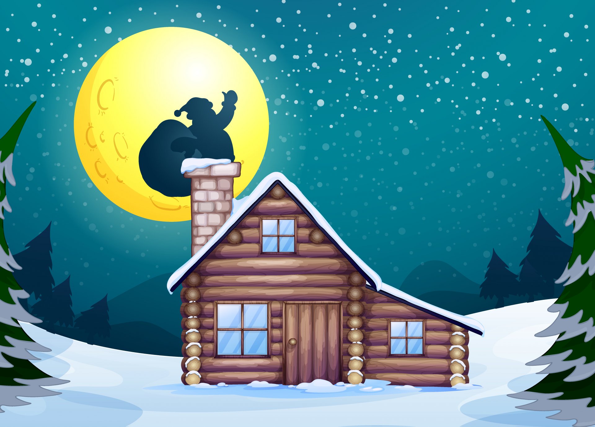 santa claus chimenea navidad árbol año nuevo luna nieve casa vector santa claus gráficos