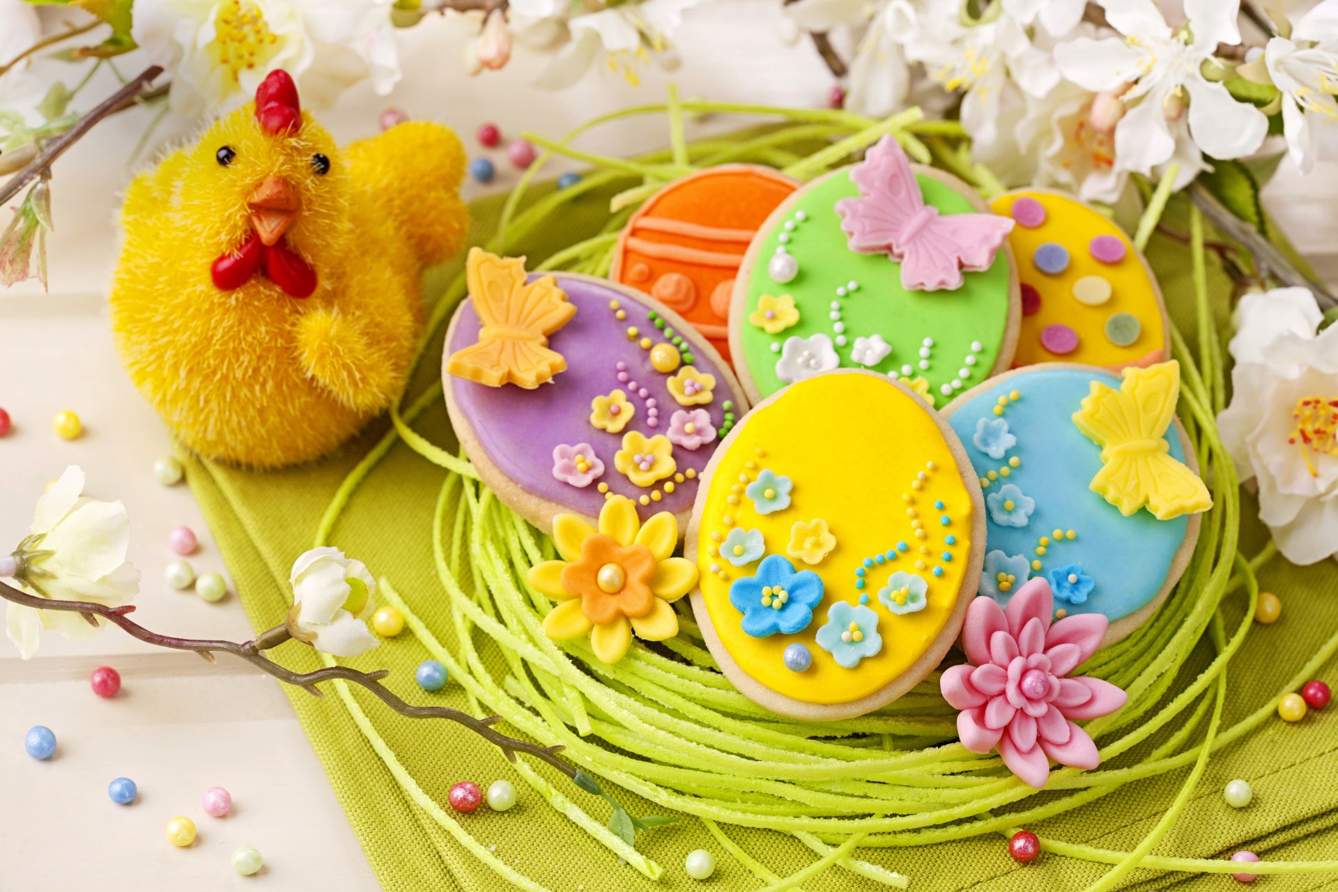 ostern frühling kekse pastell urlaub dekoration bunt eier blumen huhn urlaub glasur frühling