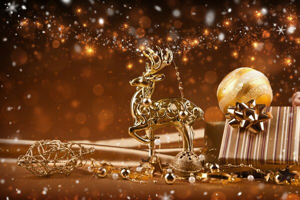 Golden reindeer with gifts