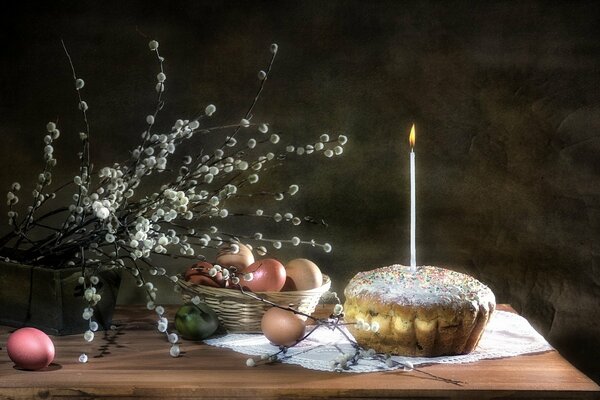 Easter cake. bouquet of willow