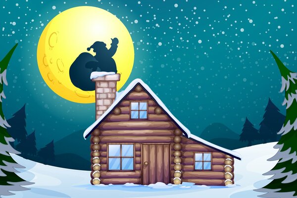 Le père Noël grimpe dans la cheminée