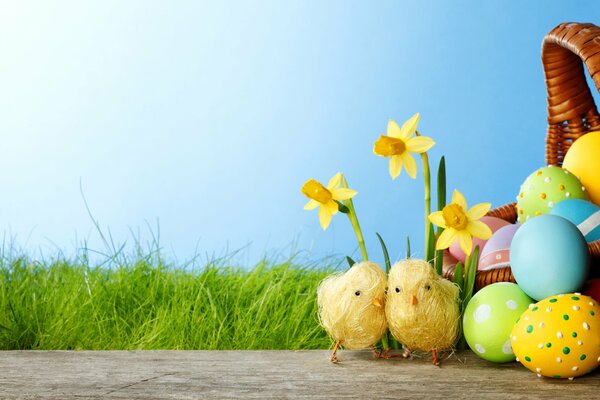 Painted Easter eggs in a basket