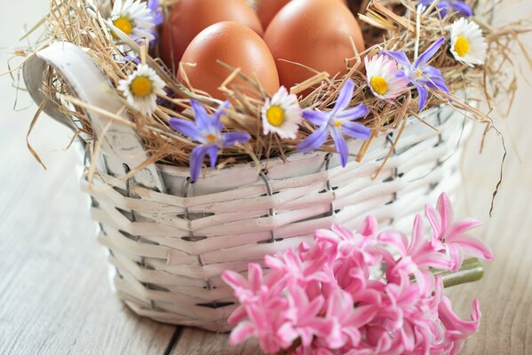 Easter basket with flowers