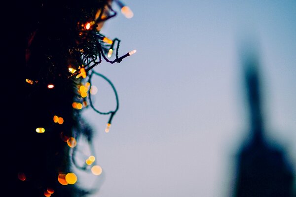 Blurred lights of a Christmas garland