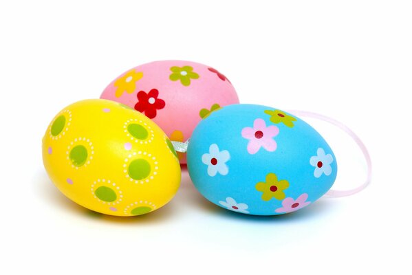 Three bright Easter eggs