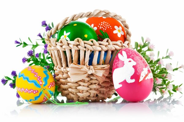 Basket of painted Easter eggs