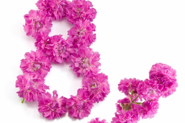 Kartka z ośmioma kwiatami na Międzynarodowy Dzień Kobiet