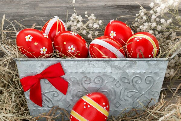 Easter eggs are beautiful red