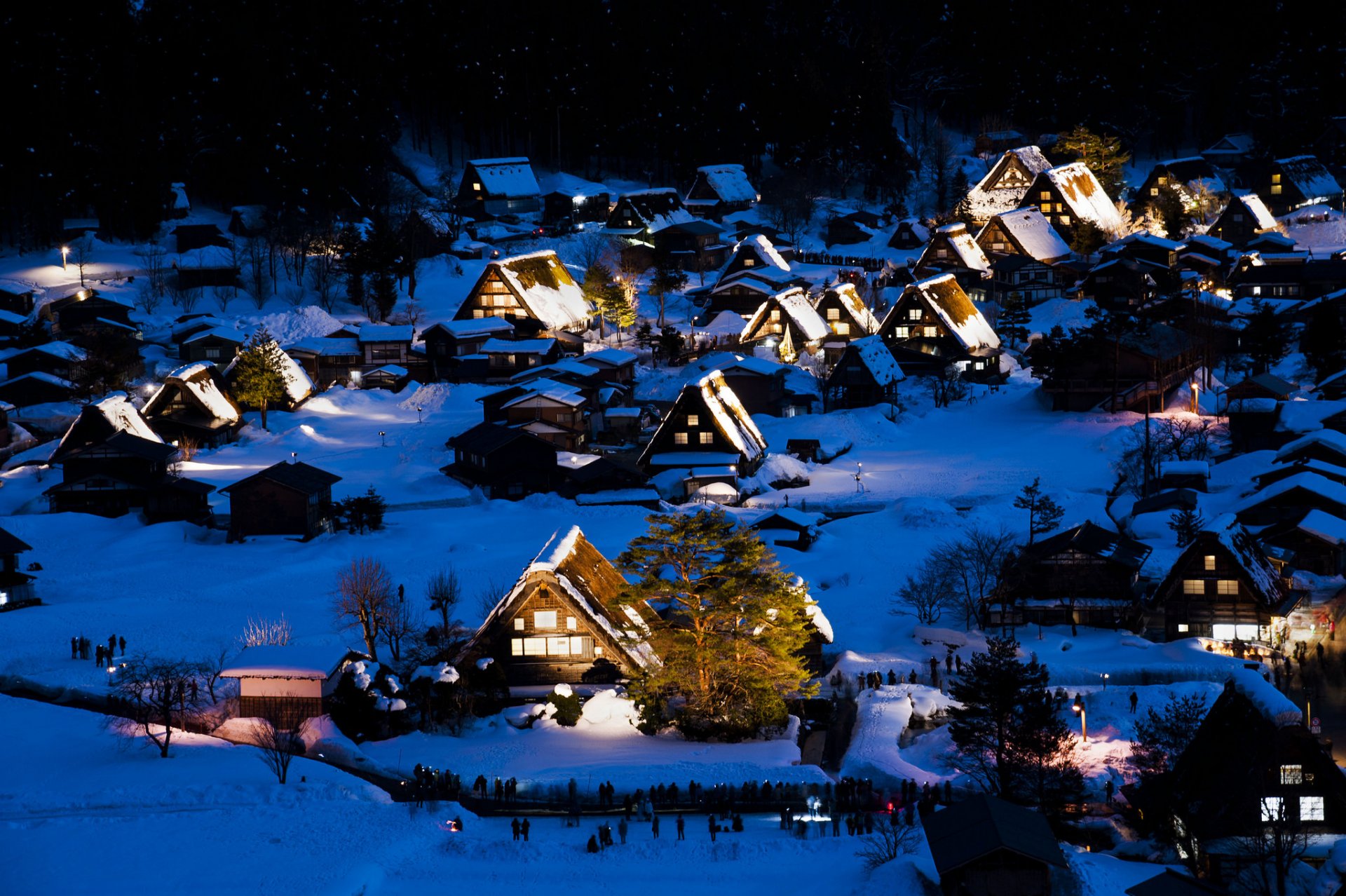 shirakawa-guo gokayama honshu-insel japan nacht lichter winter zuhause schnee