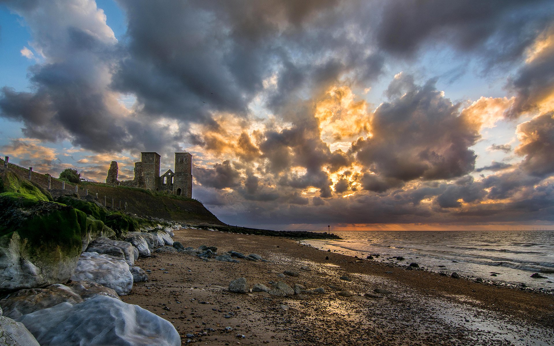 inglaterra cielo nubes pendiente ruinas mar piedras