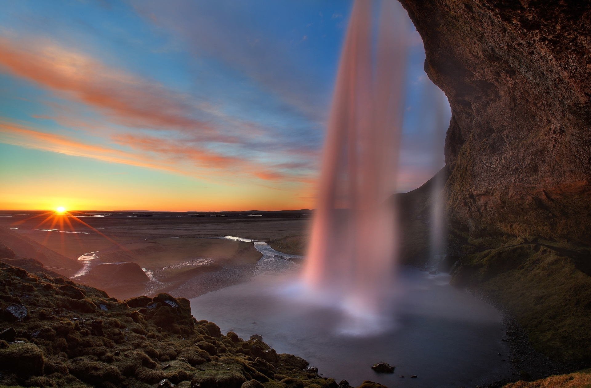 mañana cascada amanecer naturaleza montañas panorama