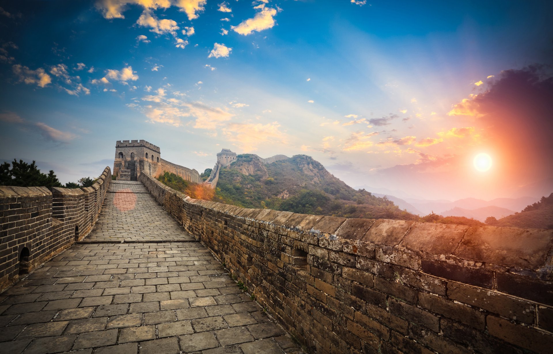 landscape china mountain watch tower castle wall the great wall of china the great wall iiivek bc-1644g morning light rays one of the new of the seven wonders of the world summer tourism sports travel my planet blur bokeh wallpaper