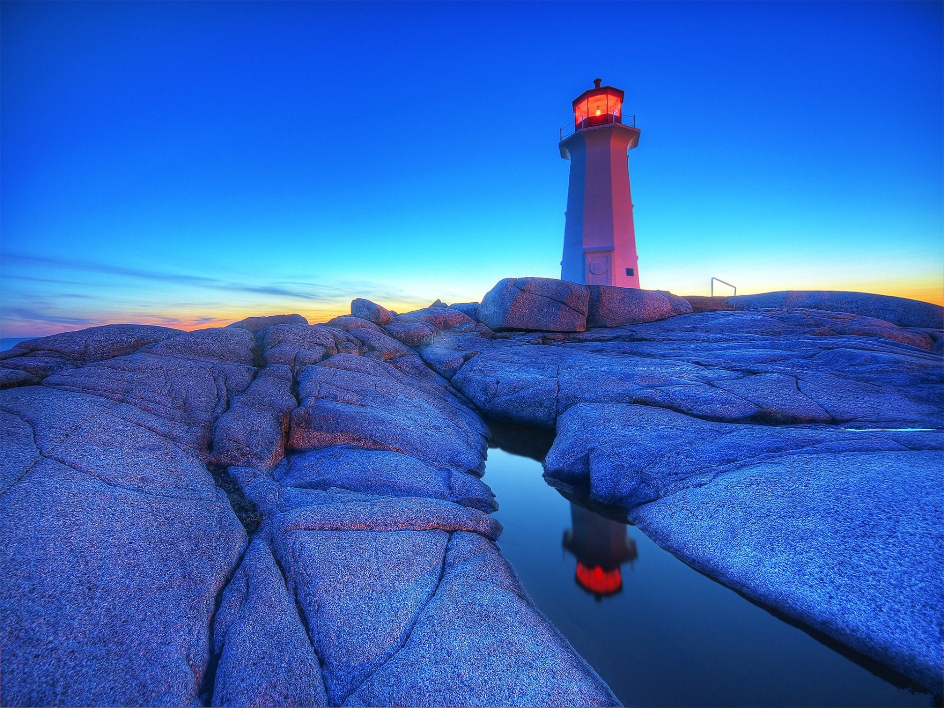 ky sunset night lighthouse rock stones reflection